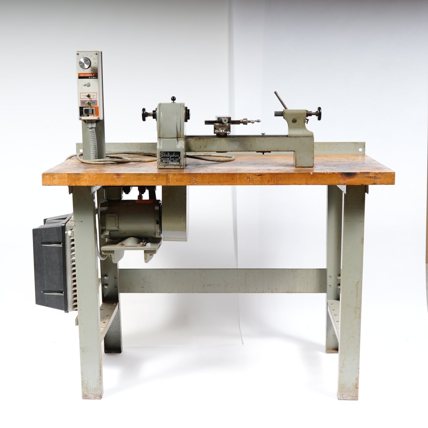 F. W. Derbyshire 10MM Model 750 Precision Lathe on Frame with Motor & Rheostat