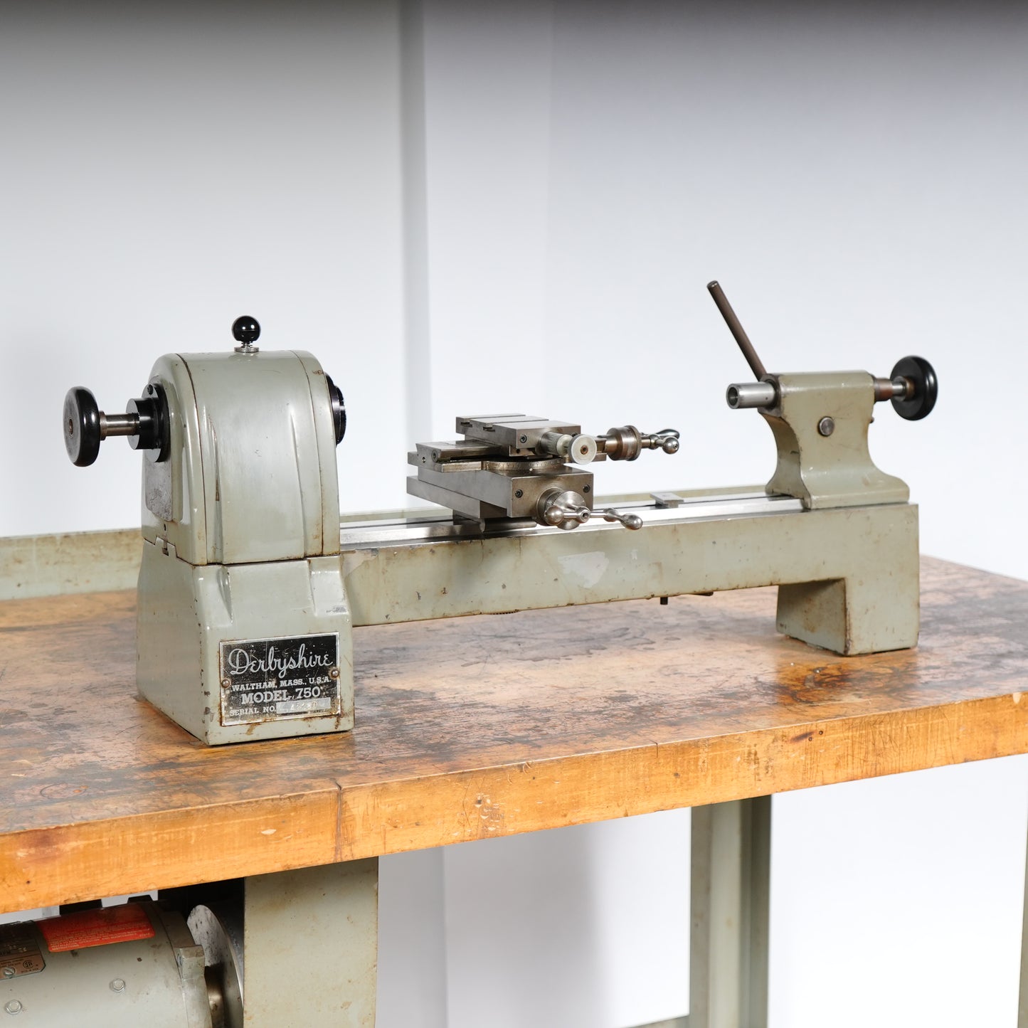 F. W. Derbyshire 10MM Model 750 Precision Lathe on Frame with Motor & Rheostat
