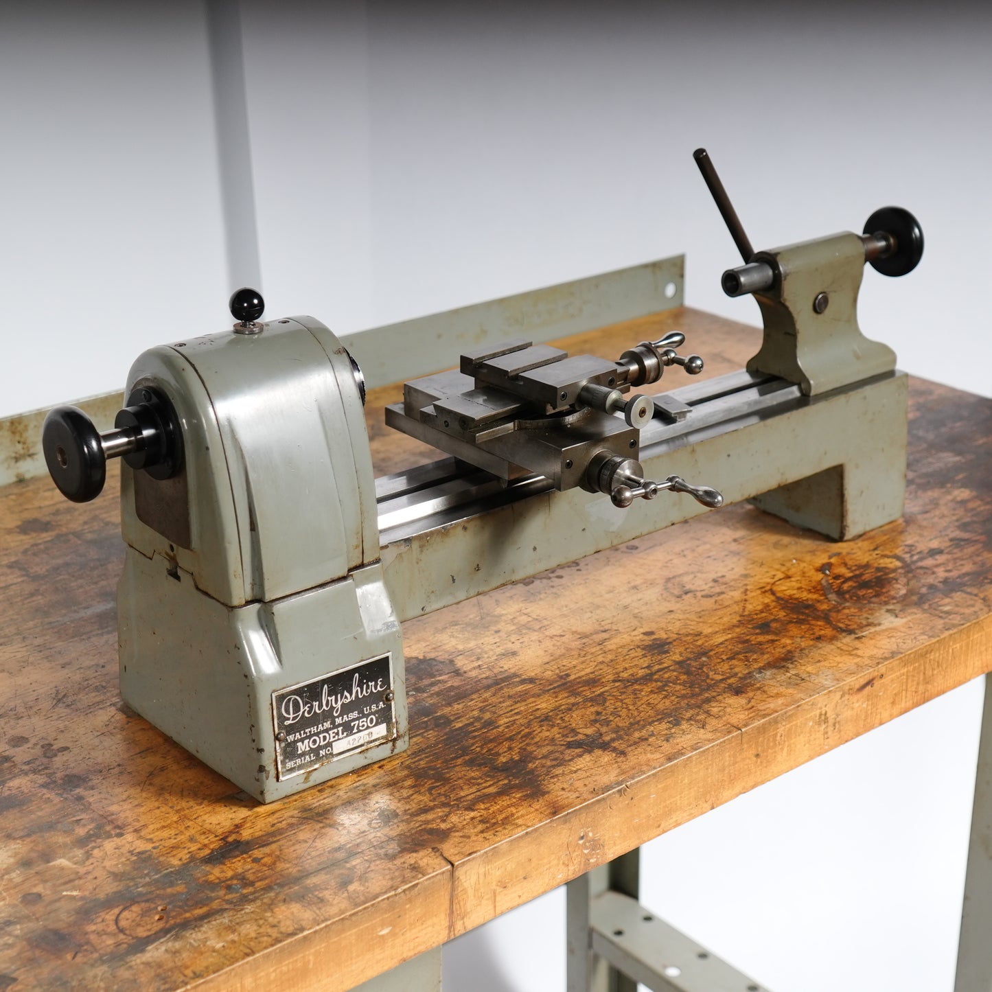 F. W. Derbyshire 10MM Model 750 Precision Lathe on Frame with Motor & Rheostat