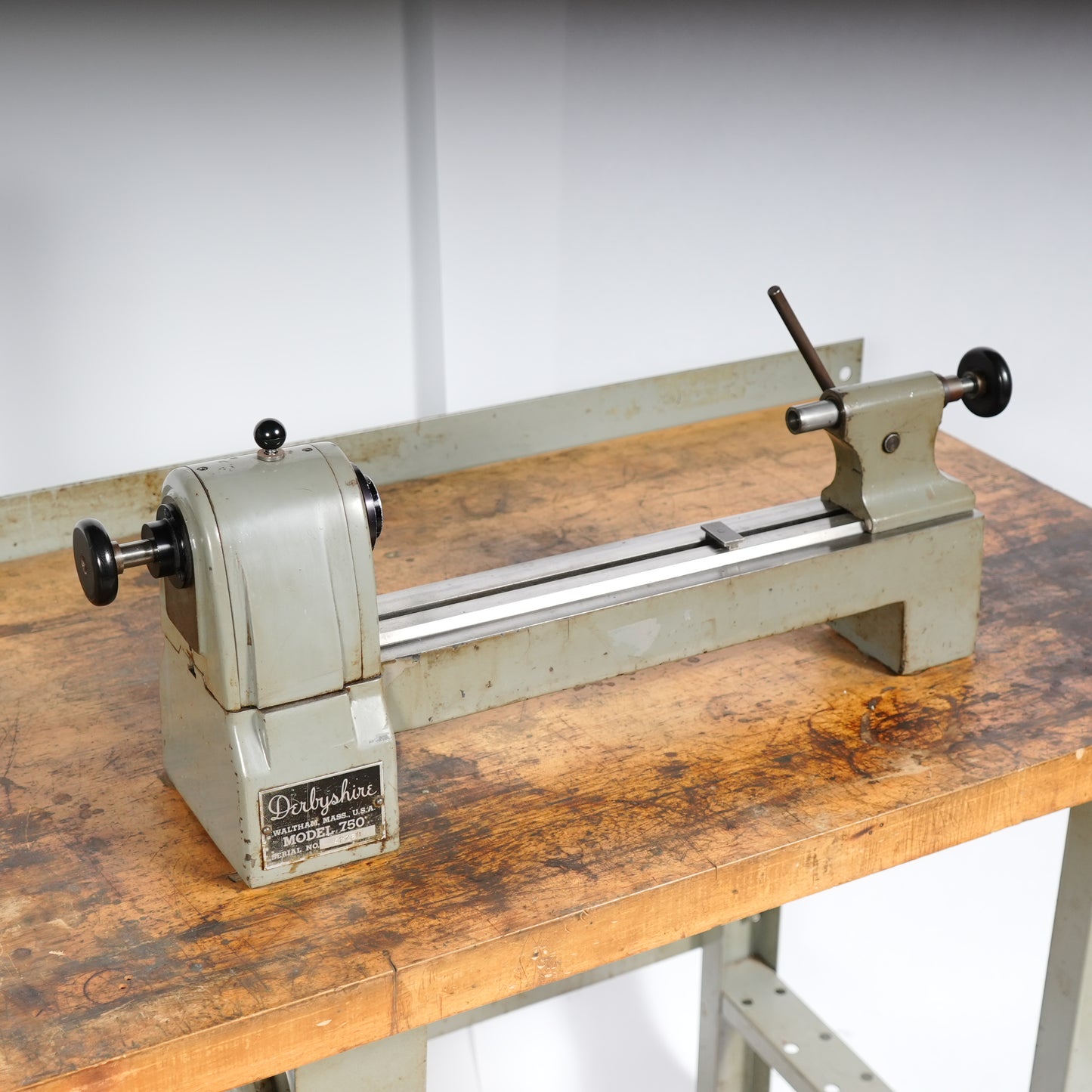 F. W. Derbyshire 10MM Model 750 Precision Lathe on Frame with Motor & Rheostat