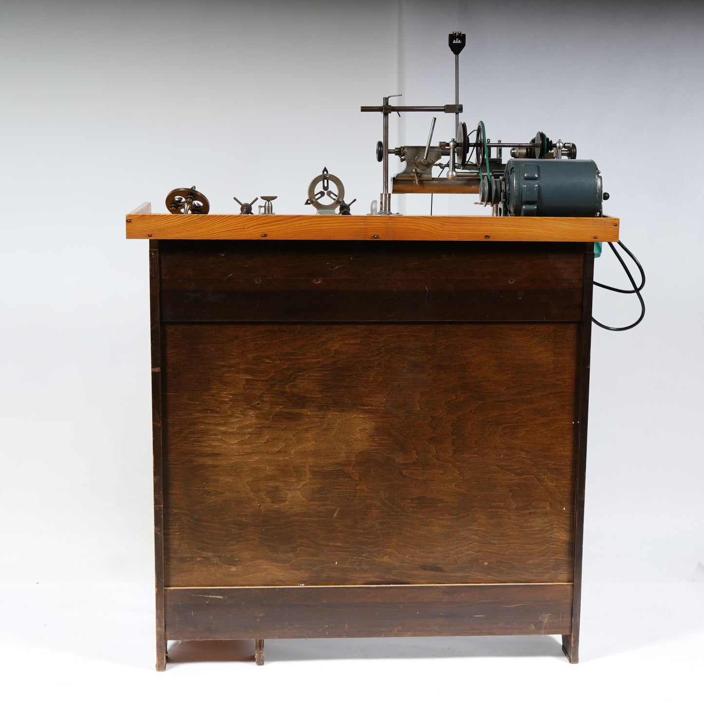 F. W. Derbyshire Watchmaker’s 10MM Lathe with Bench, Transmission Pulley & Accessories
