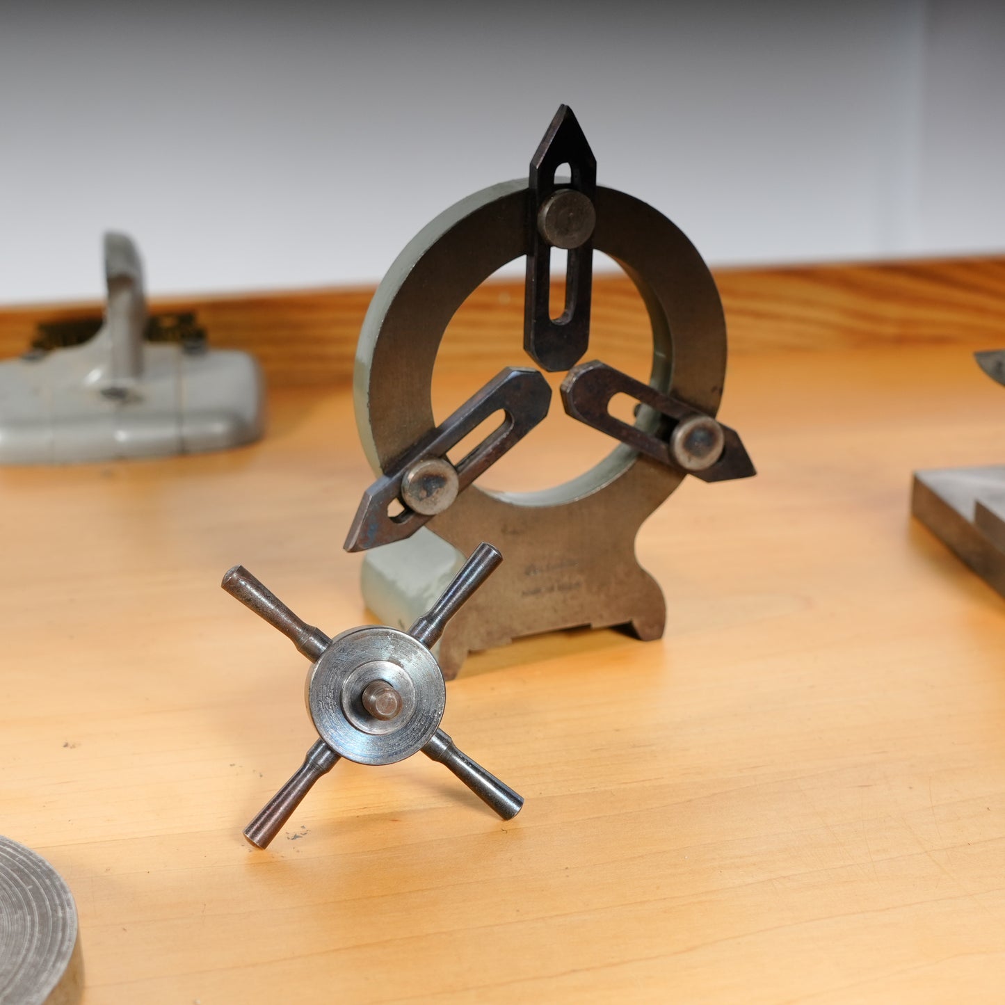 F. W. Derbyshire Watchmaker’s 10MM Lathe with Bench, Transmission Pulley & Accessories