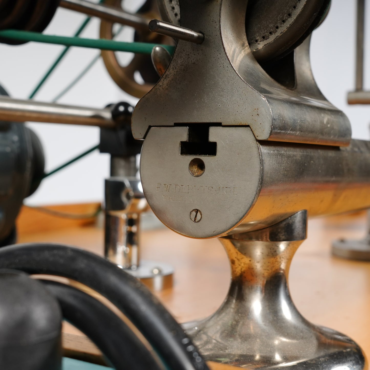 F. W. Derbyshire Watchmaker’s 10MM Lathe with Bench, Transmission Pulley & Accessories