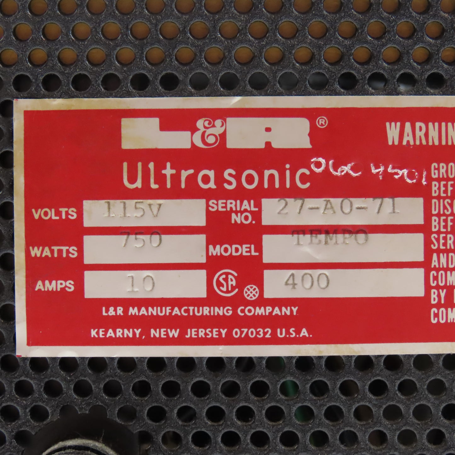 L&R TEMPO 400 Ultrasonic Watch Cleaning Machine – Serial No. 27-A0-71