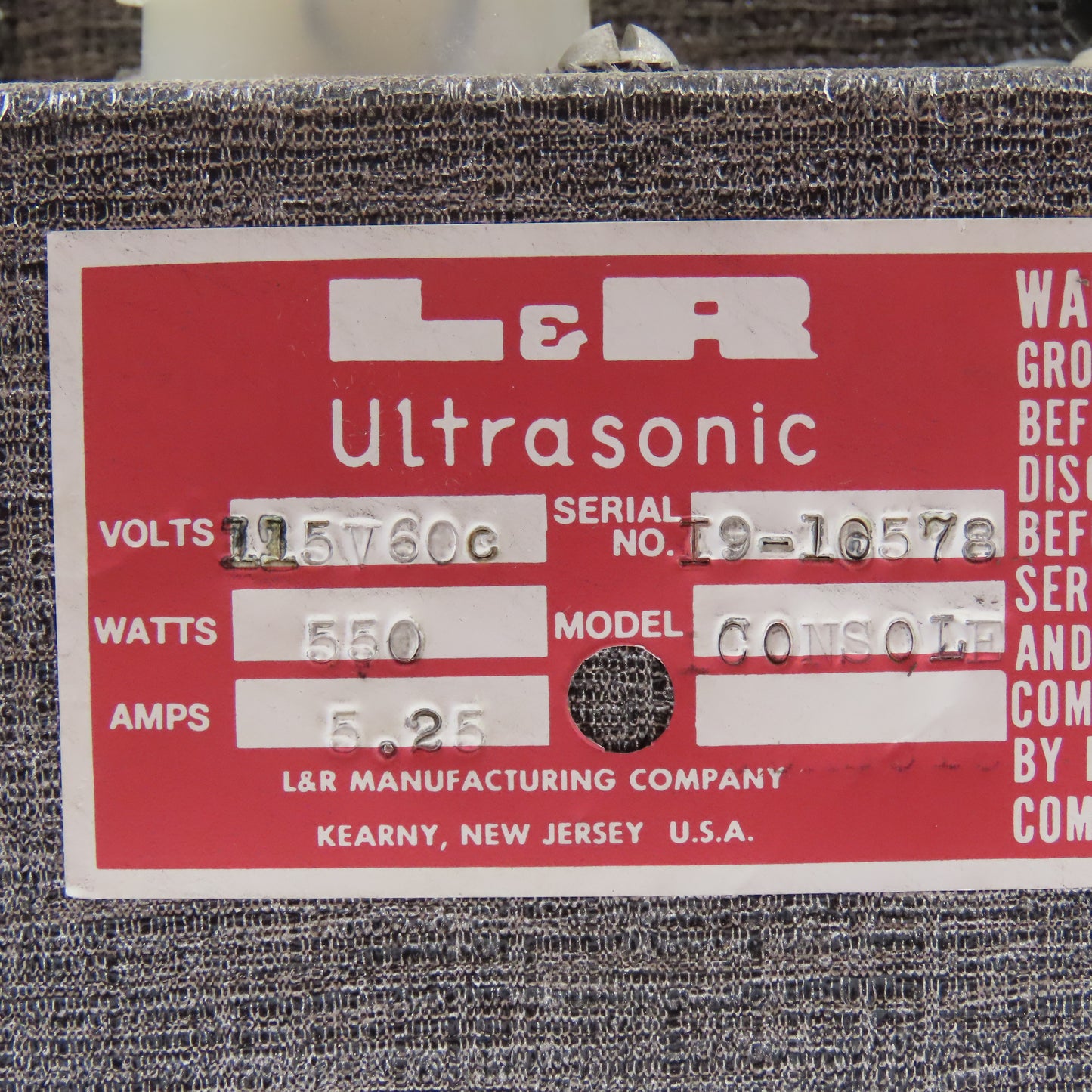 L&R Console Ultrasonic Watch Cleaning Machine – Serial No. I9-16578