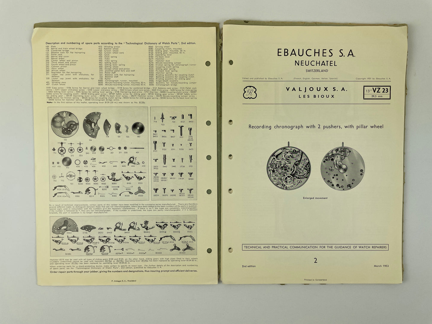 Lot 119- Technical Communications Nos. 1 to 11, Ebauches Manual