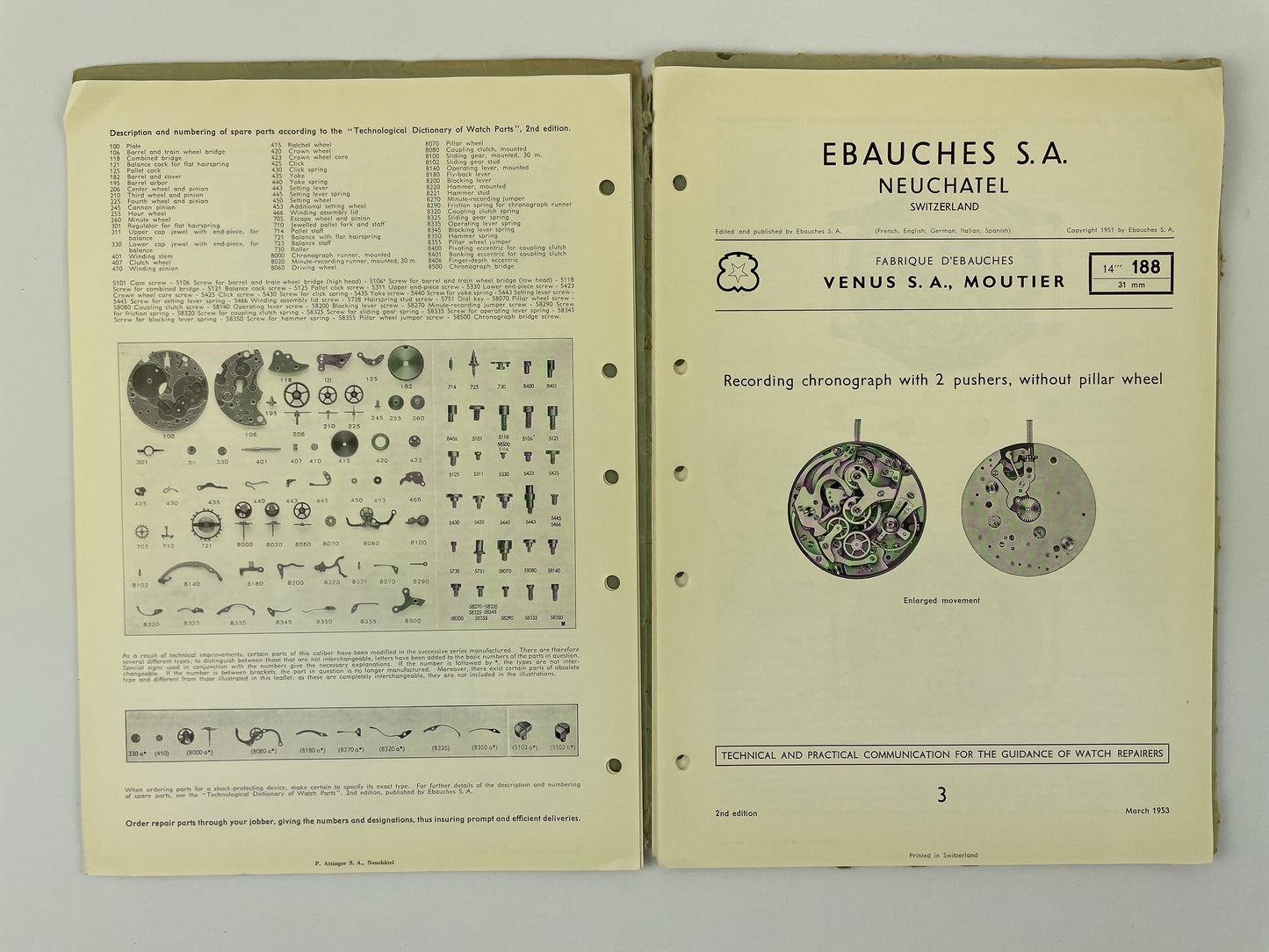 Lot 119- Technical Communications Nos. 1 to 11, Ebauches Manual
