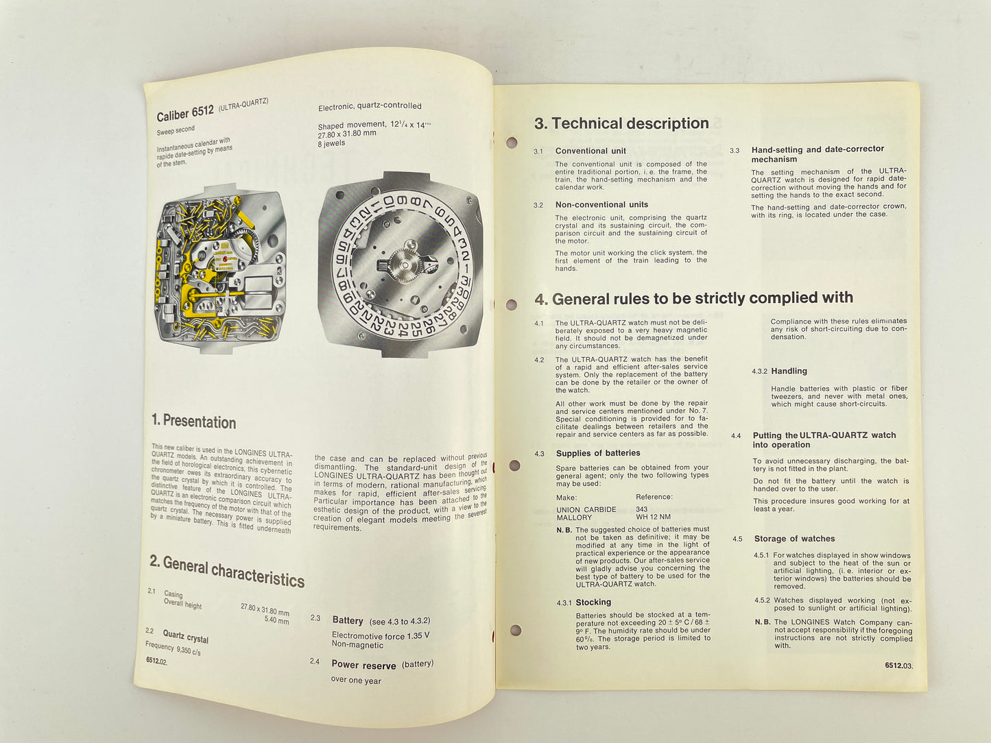 Longines Technical Information Manual Caliber 6512 (Ultra-Quartz)
