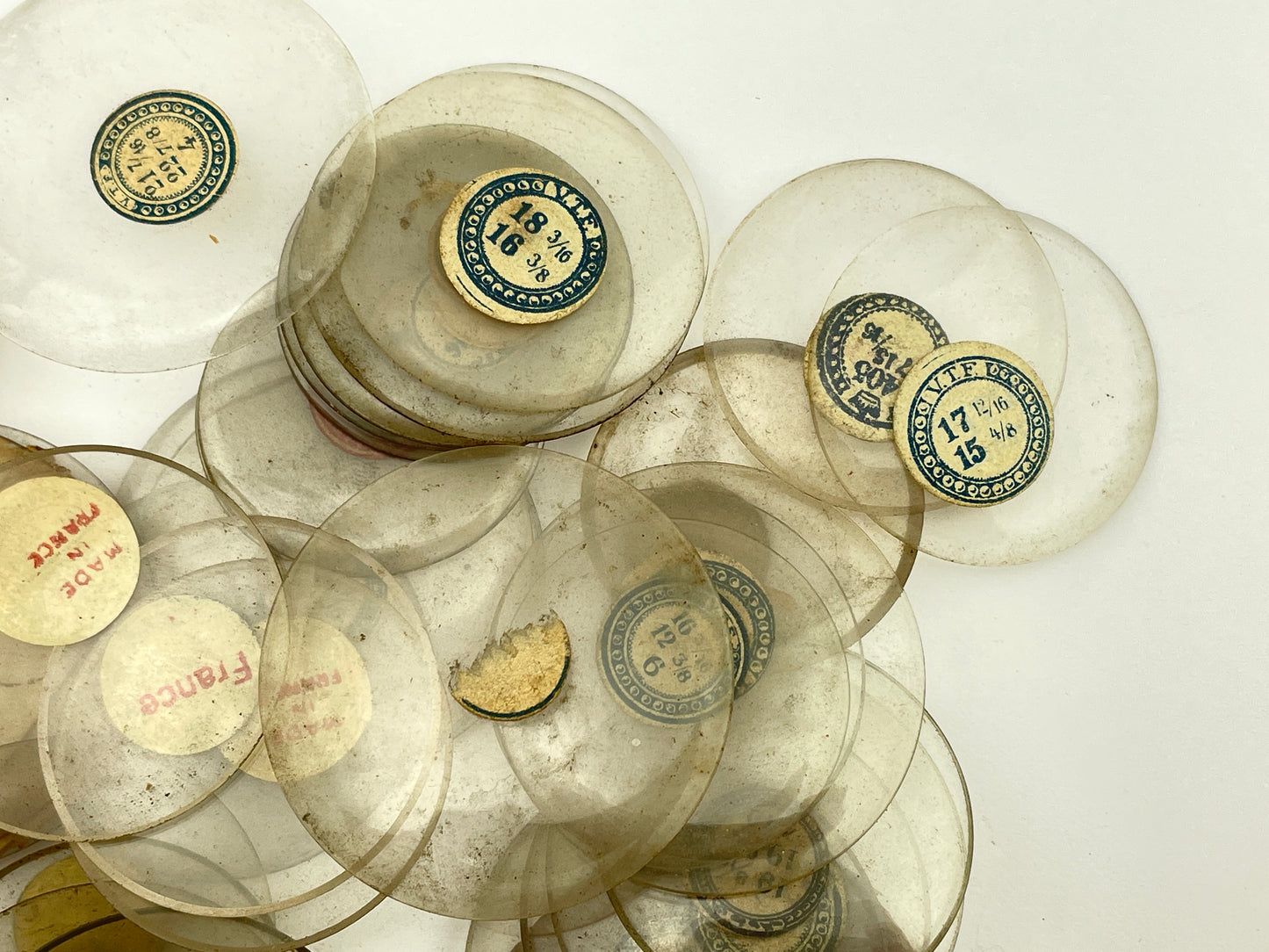Assortment of 60 Glass 12, 16 & 18 Size Pocket Watch Crystals