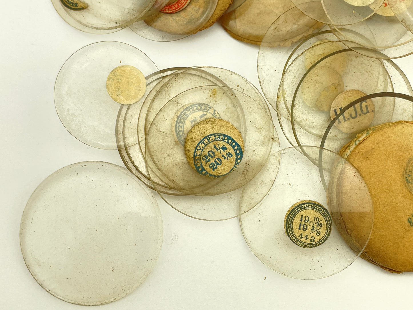 Assortment of 60 Glass 12, 16 & 18 Size Pocket Watch Crystals