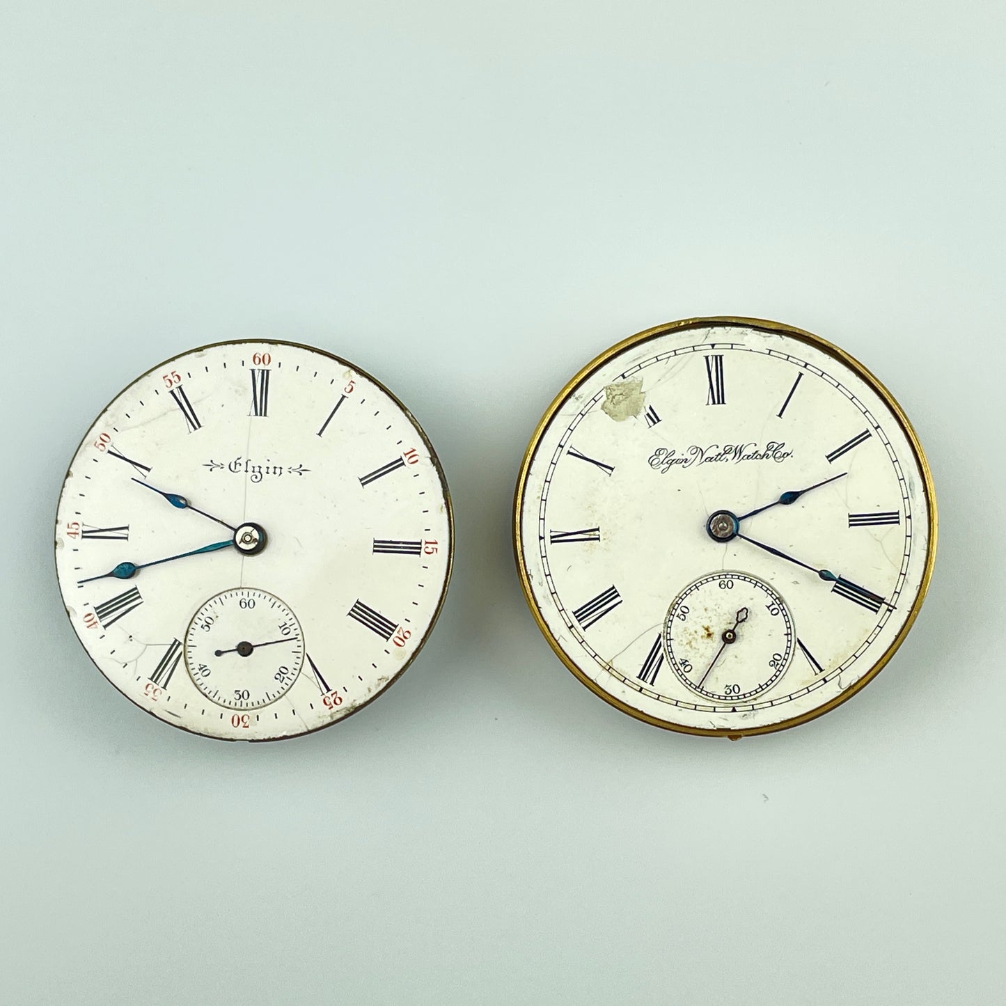 Elgin Pair of 18 Size Nickel & Gilt Pocket Watch Movements