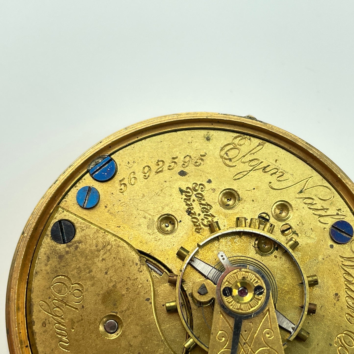 Elgin Pair of 18 Size Nickel & Gilt Pocket Watch Movements