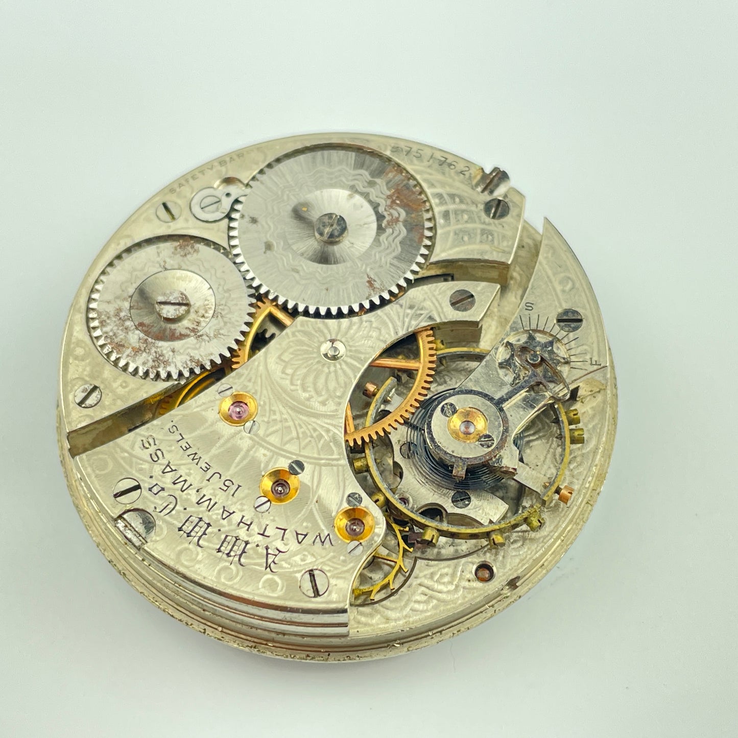 Waltham 16 Size 15 Jewel Pocket Watch Movement
