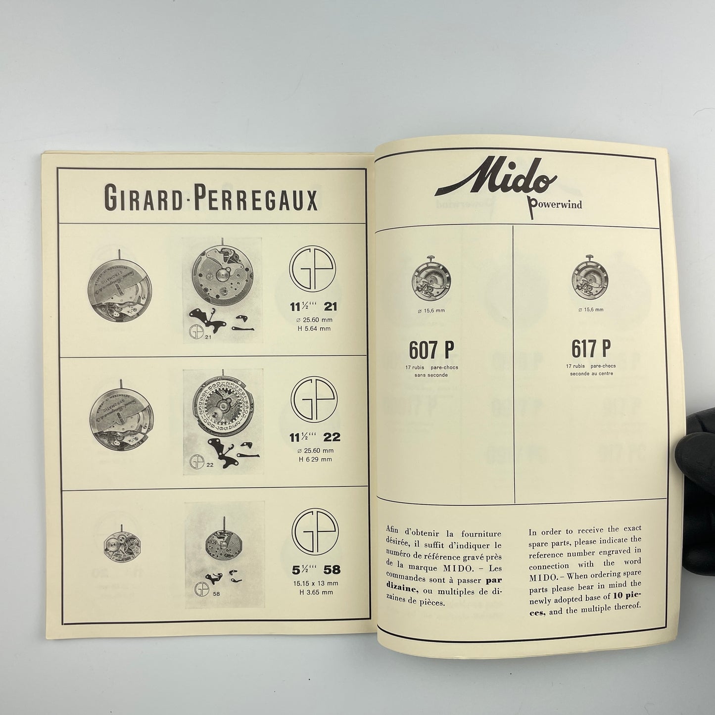Official Catalogue of Swiss Watch Repair Parts Supplement No. 3 Part 1 1954-1958
