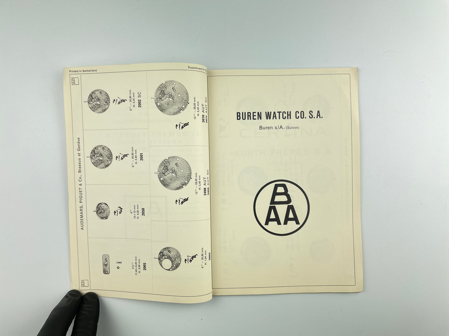 Official Catalogue of Swiss Watch Repair Parts Supplement No. 2 Part 2 1959