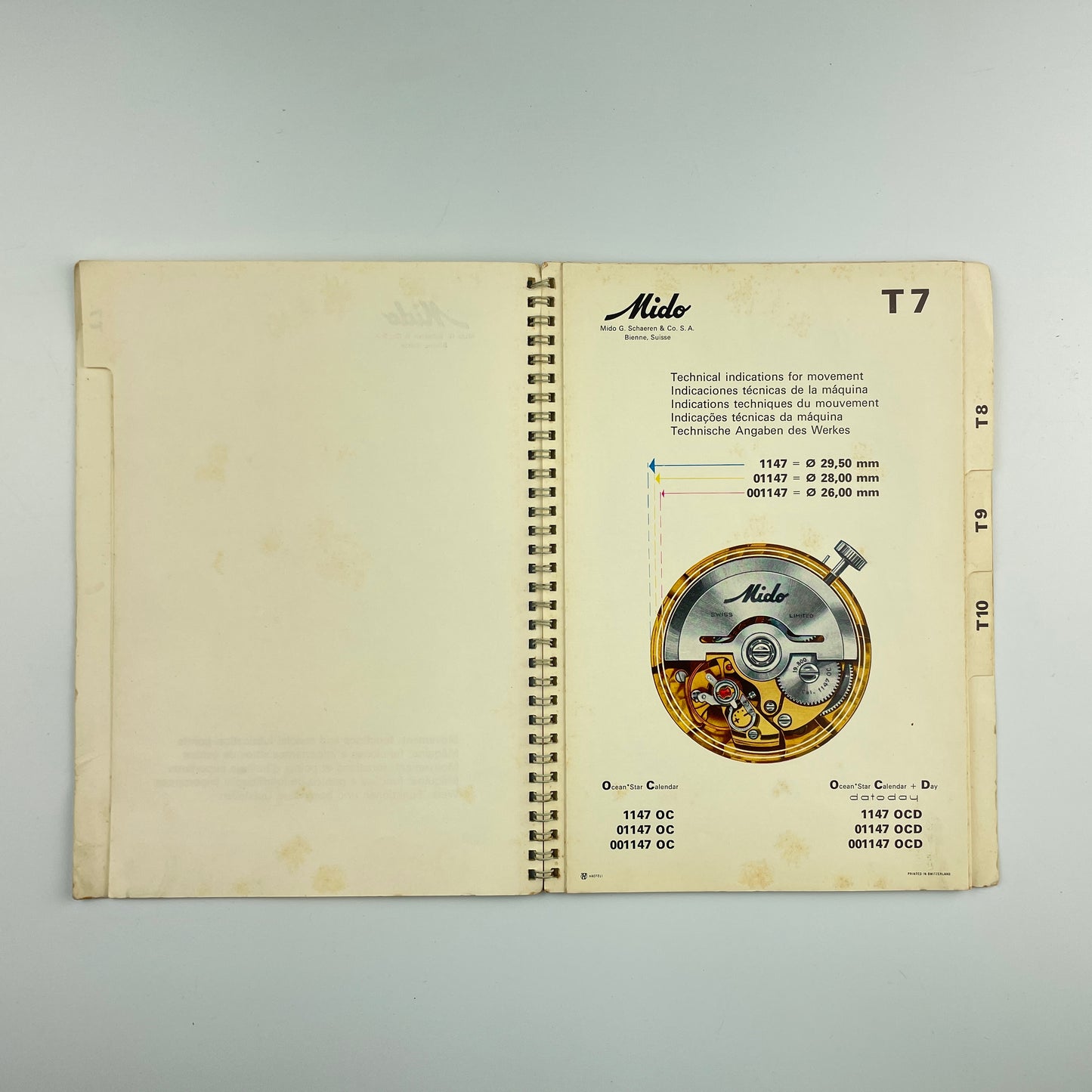 Mido Technical Information Cal. 1147 T7-T10
