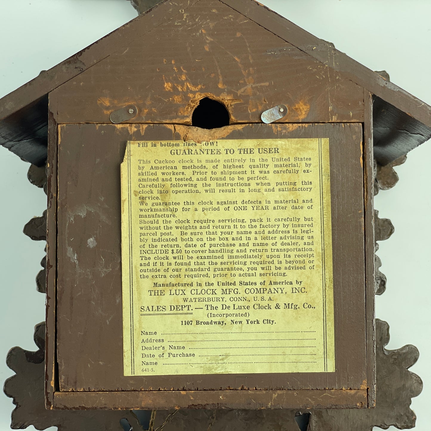 Lot 107- Lux Cuckoo Clock Non-Running