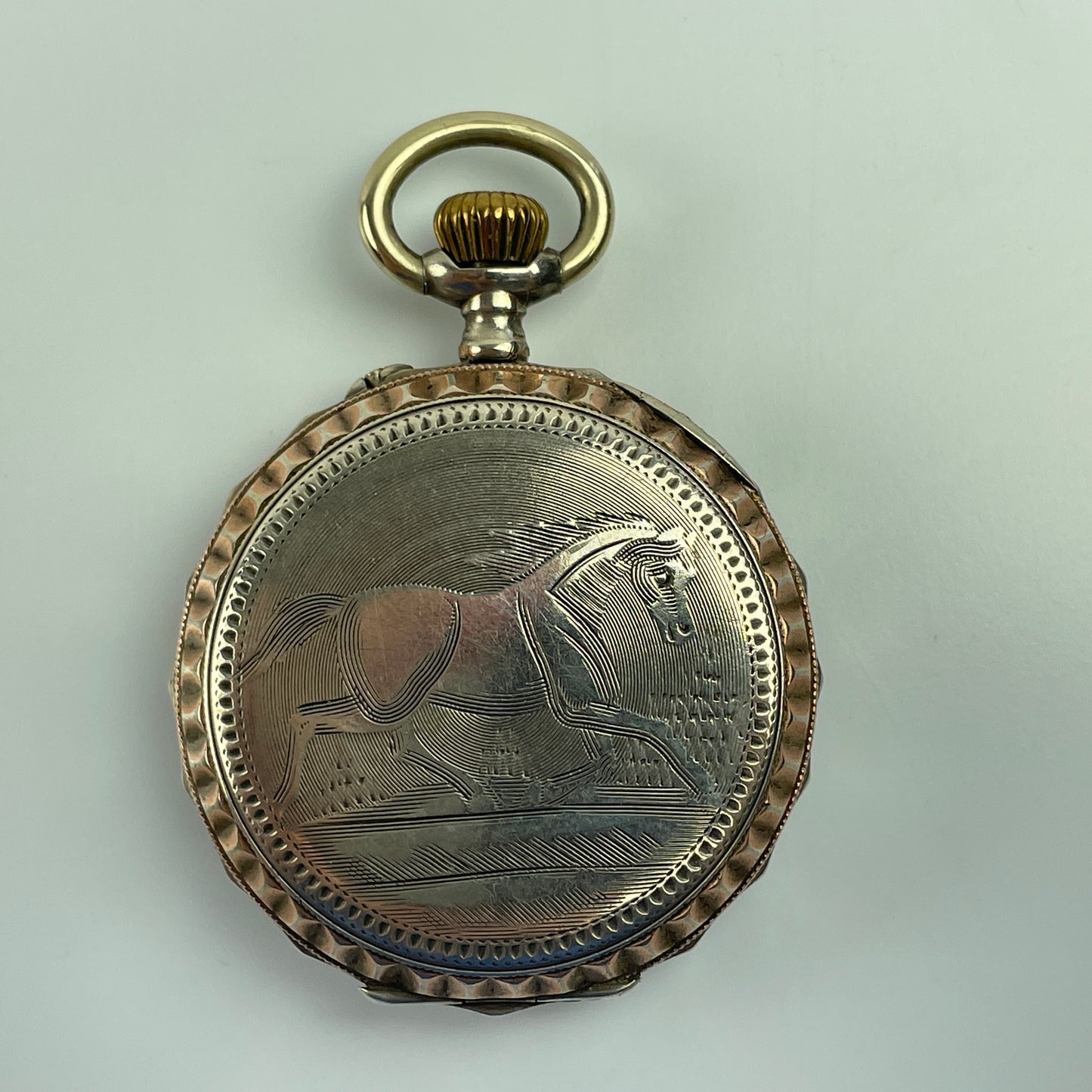 Lot 5- Swiss Coin Silver with Gold Bezel Pocket Watch