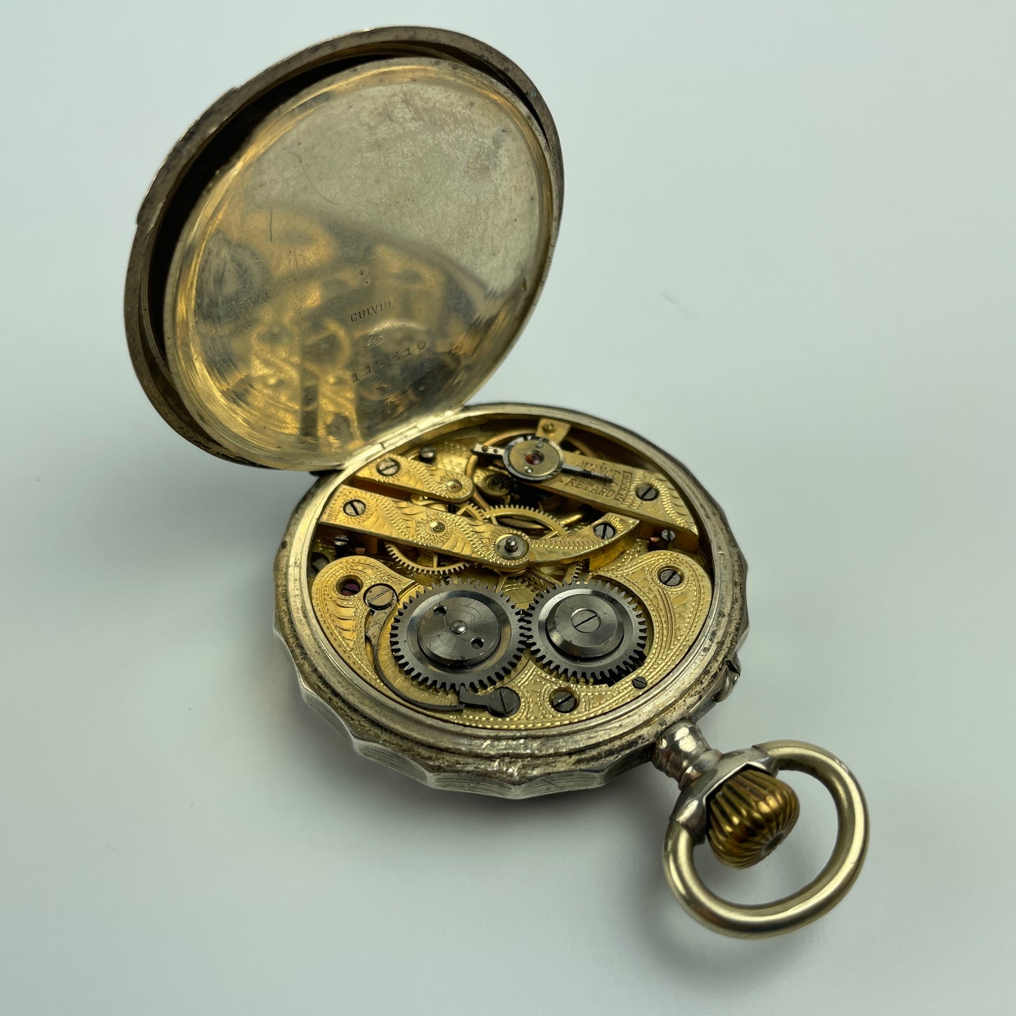Lot 5- Swiss Coin Silver with Gold Bezel Pocket Watch