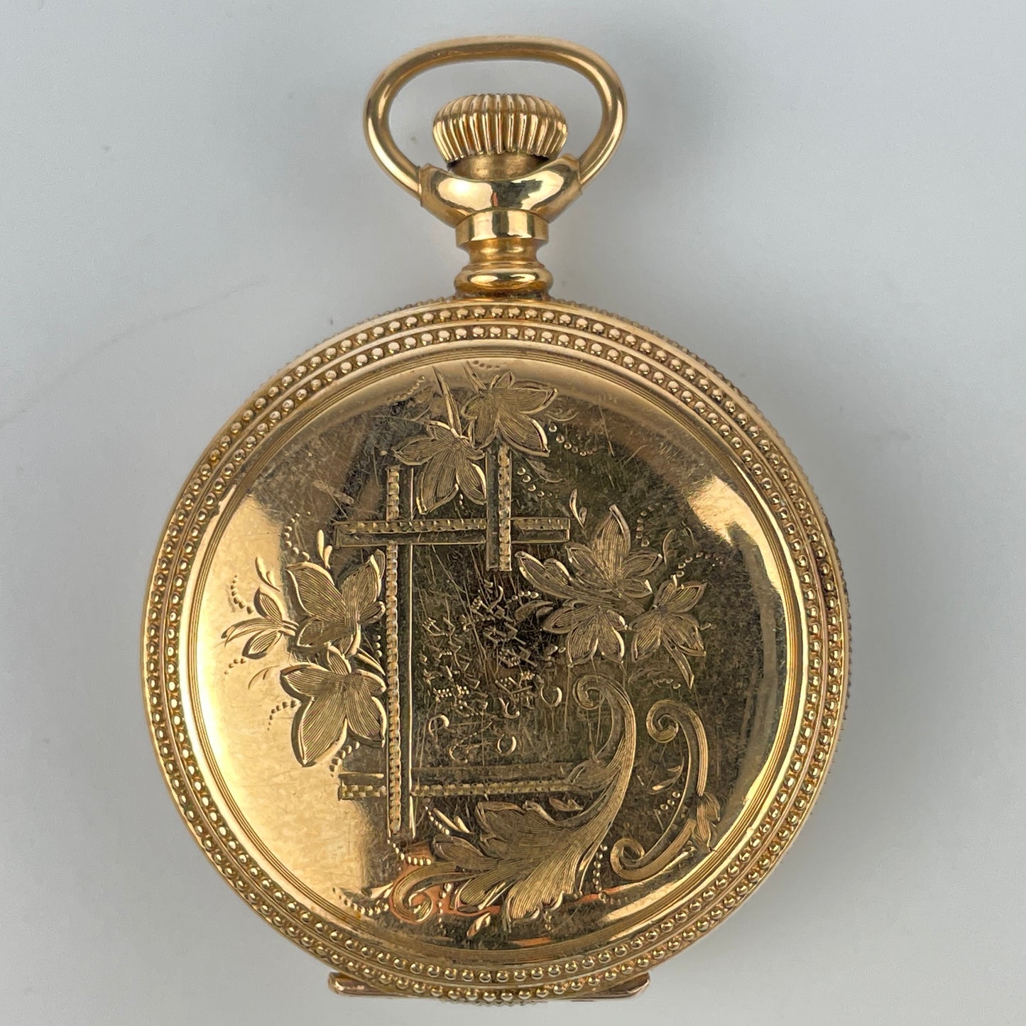 Lot 13- Waltham O Size “Seaside” YGF Pocket Watch