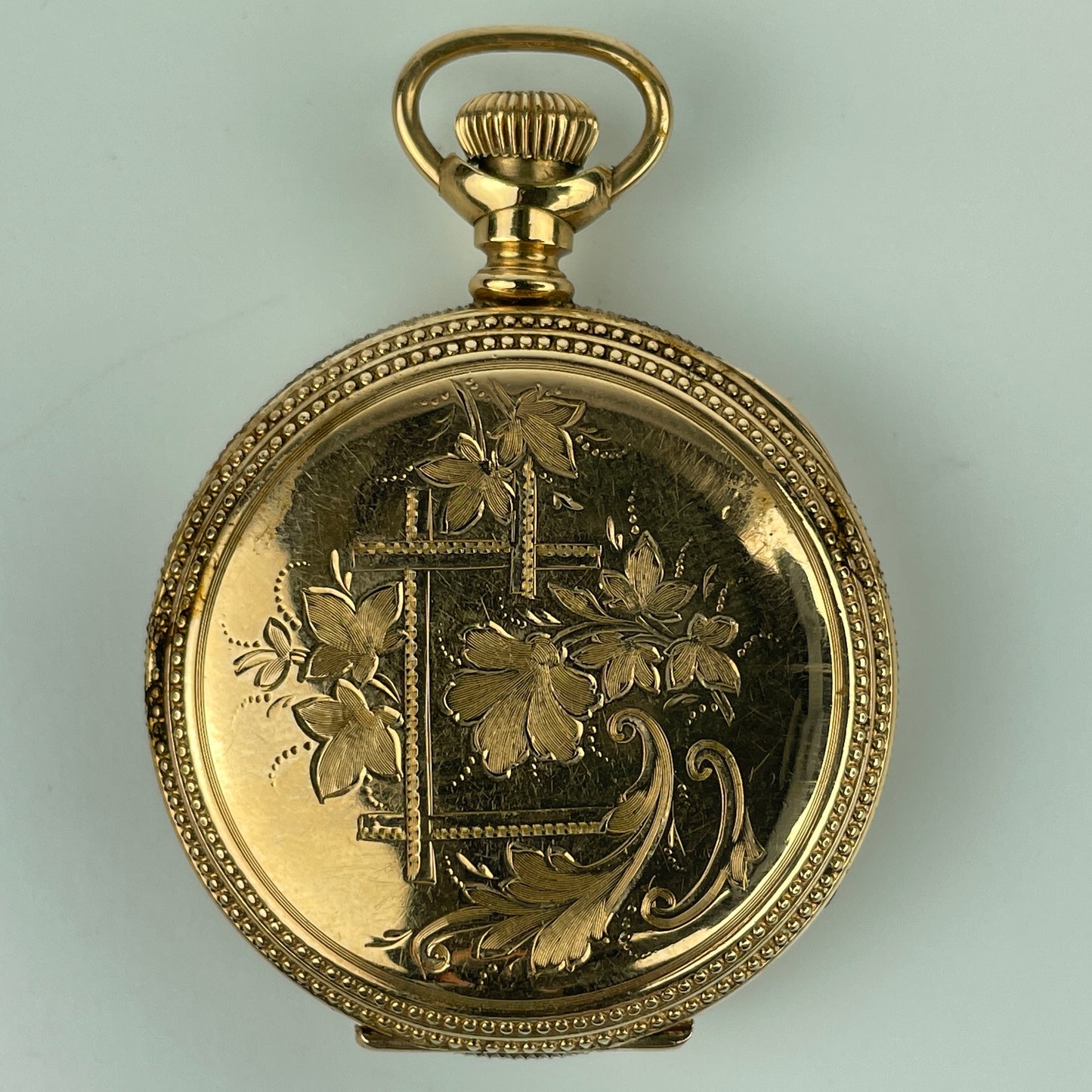 Lot 13- Waltham O Size “Seaside” YGF Pocket Watch