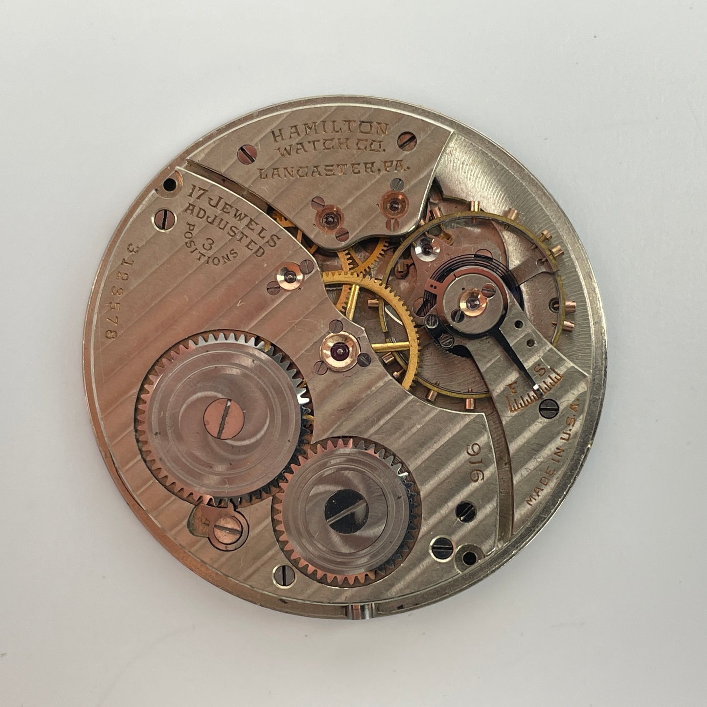 Lot 44- Hamilton 12 Size 17 Jewel Pocket Watch Movement