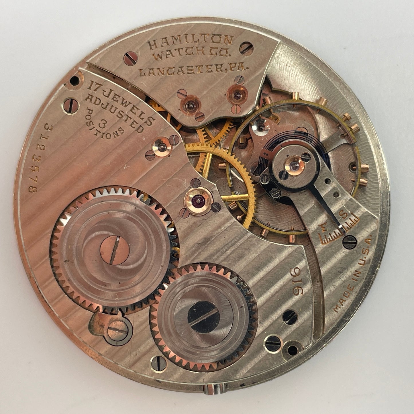 Lot 44- Hamilton 12 Size 17 Jewel Pocket Watch Movement