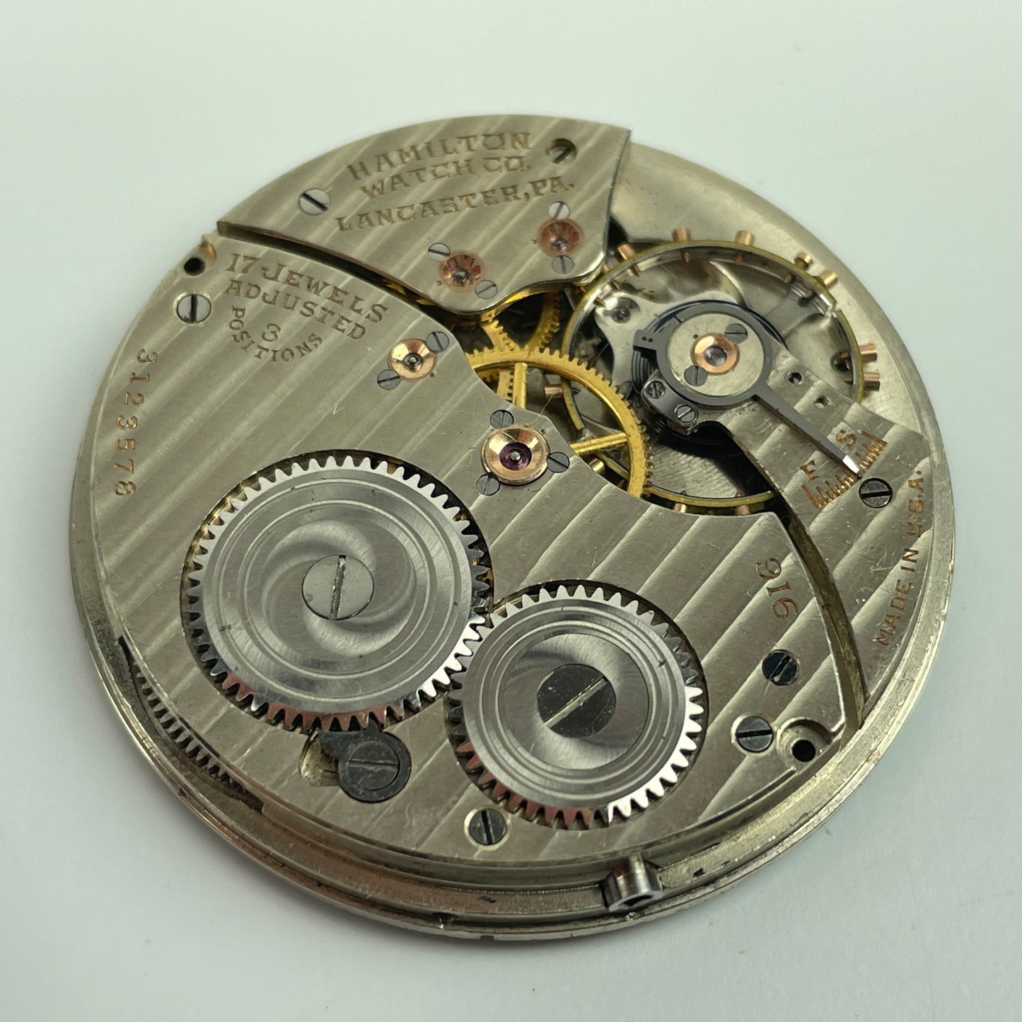 Lot 44- Hamilton 12 Size 17 Jewel Pocket Watch Movement