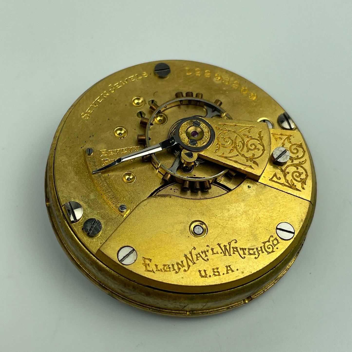 Lot 83- Elgin 18 Size Gilt 7 Jewel Pocket Watch Movement