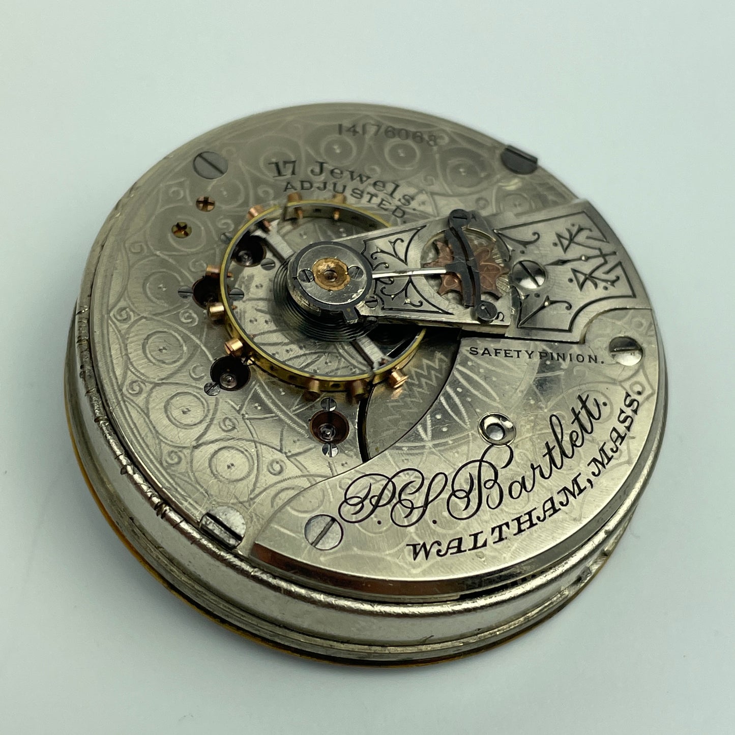 Lot 85- Waltham 18 Size 17 Jewel "P.S. BARTLETT" Pocket Watch Movement