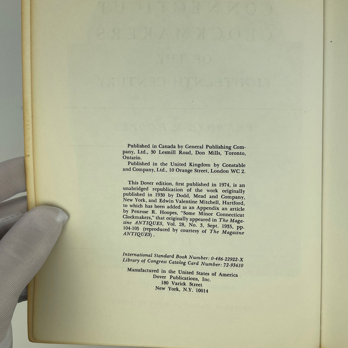 Lot 89- Connecticut Clockmakers of the Eighteenth Century Book