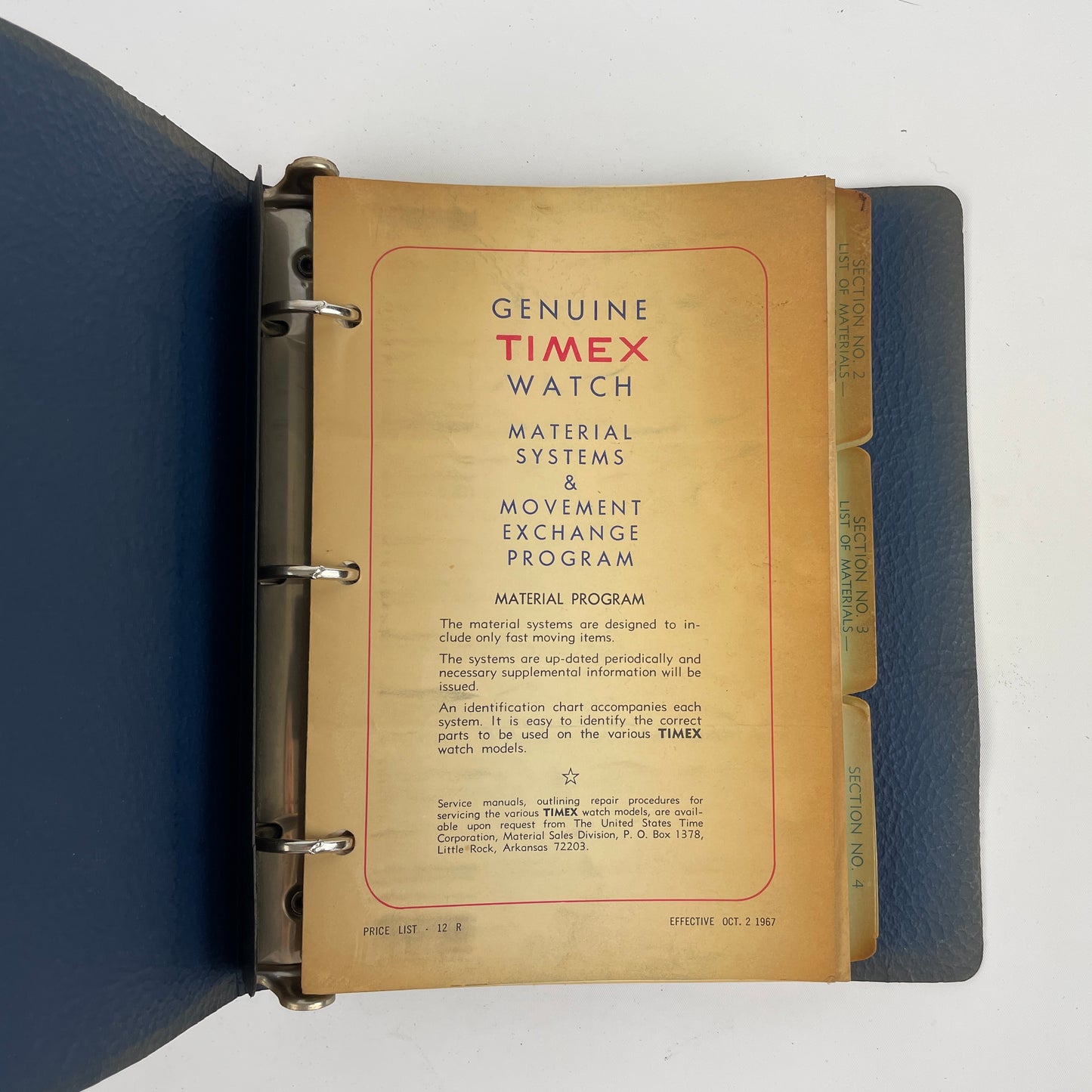 Nov Lot 1- Timex Service Manual & Parts Catalog