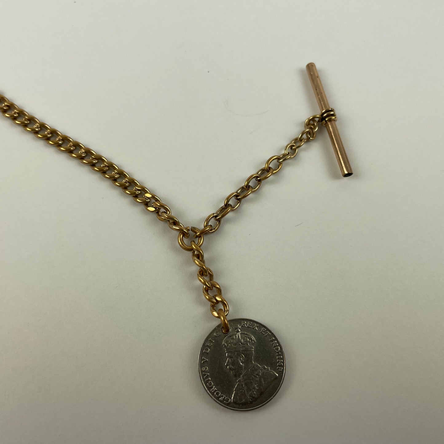 Jan Lot 54- Men's YGF 13-ince Pocket Watch Chain w/ Canadian 5 cent coin