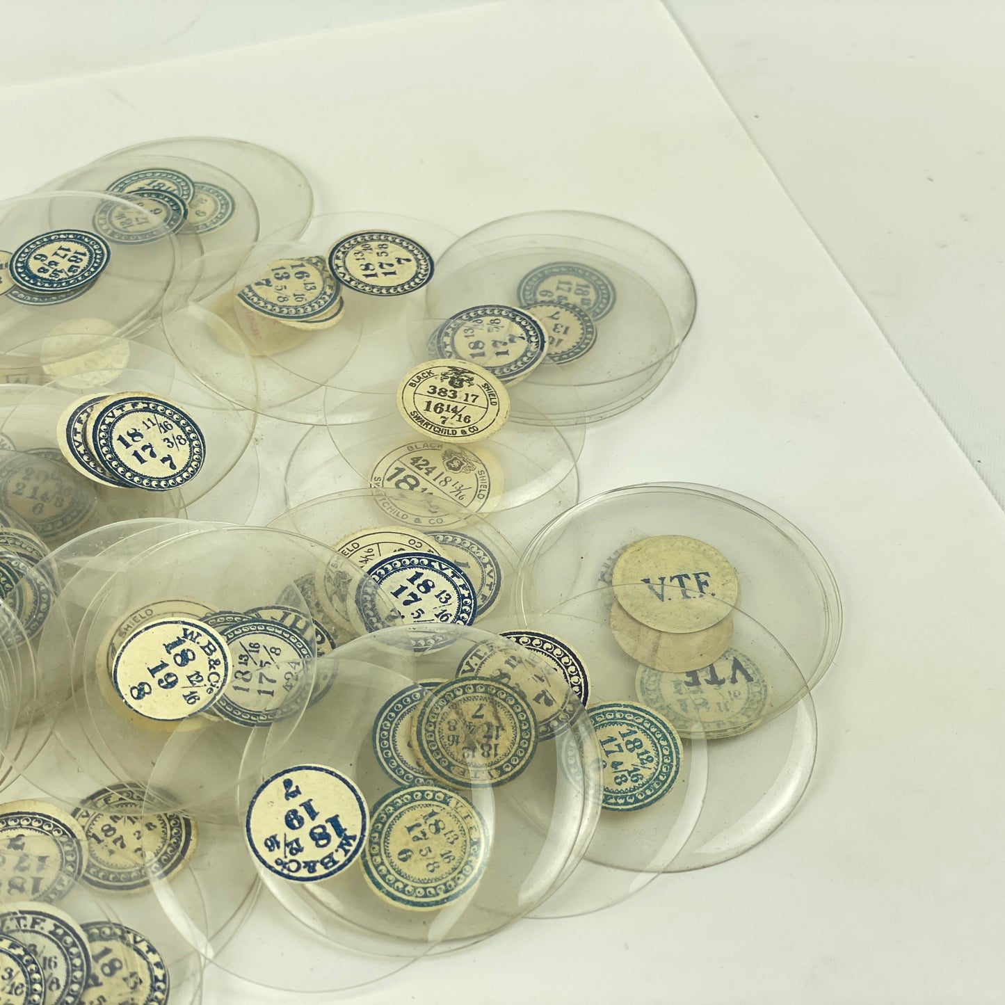 Jan Lot 123- 100 Glass 12, 16 & 18 Size NOS Labeled Pocket Watch Crystals.