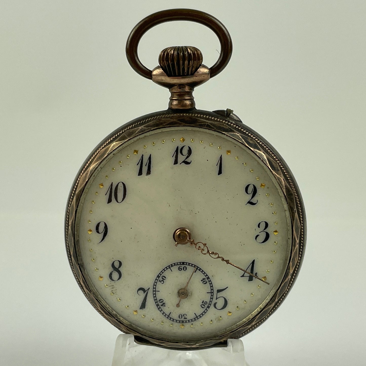 Feb Lot 79- Swiss Coin Silver w/ gold bezels Pocket Watch