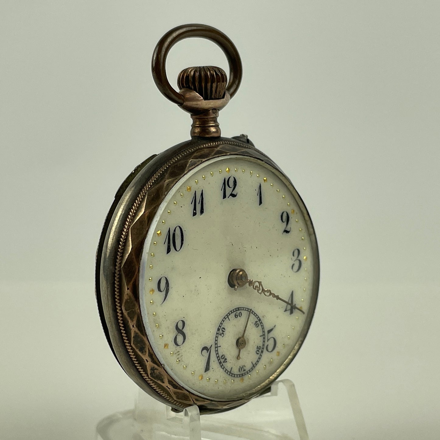 Feb Lot 79- Swiss Coin Silver w/ gold bezels Pocket Watch