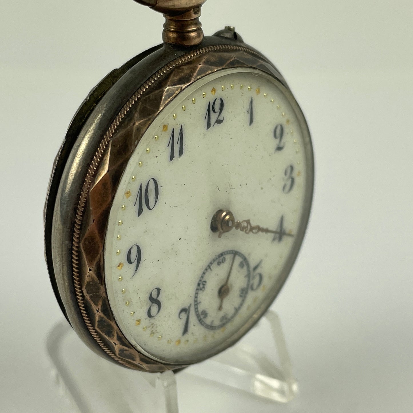 Feb Lot 79- Swiss Coin Silver w/ gold bezels Pocket Watch
