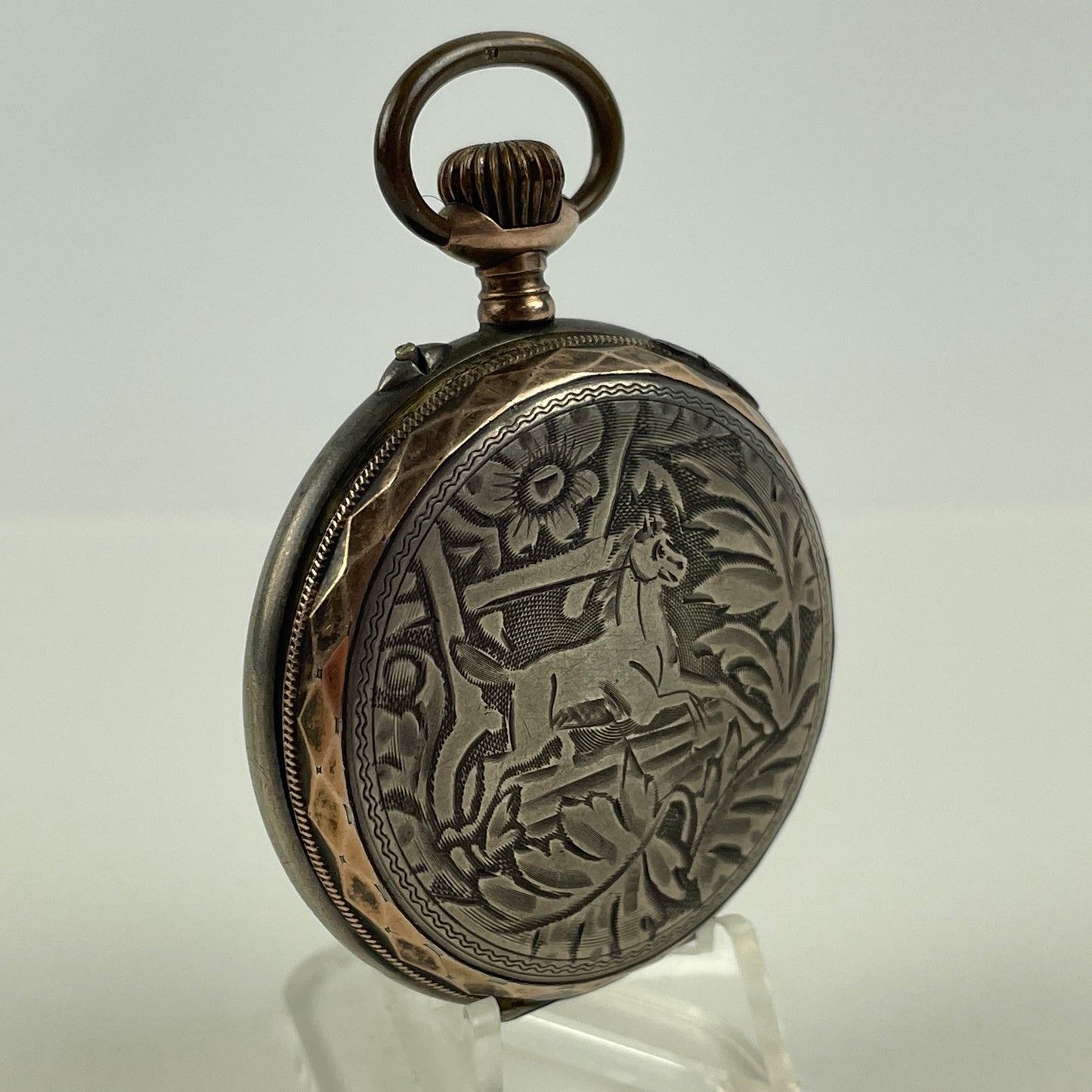 Feb Lot 79- Swiss Coin Silver w/ gold bezels Pocket Watch