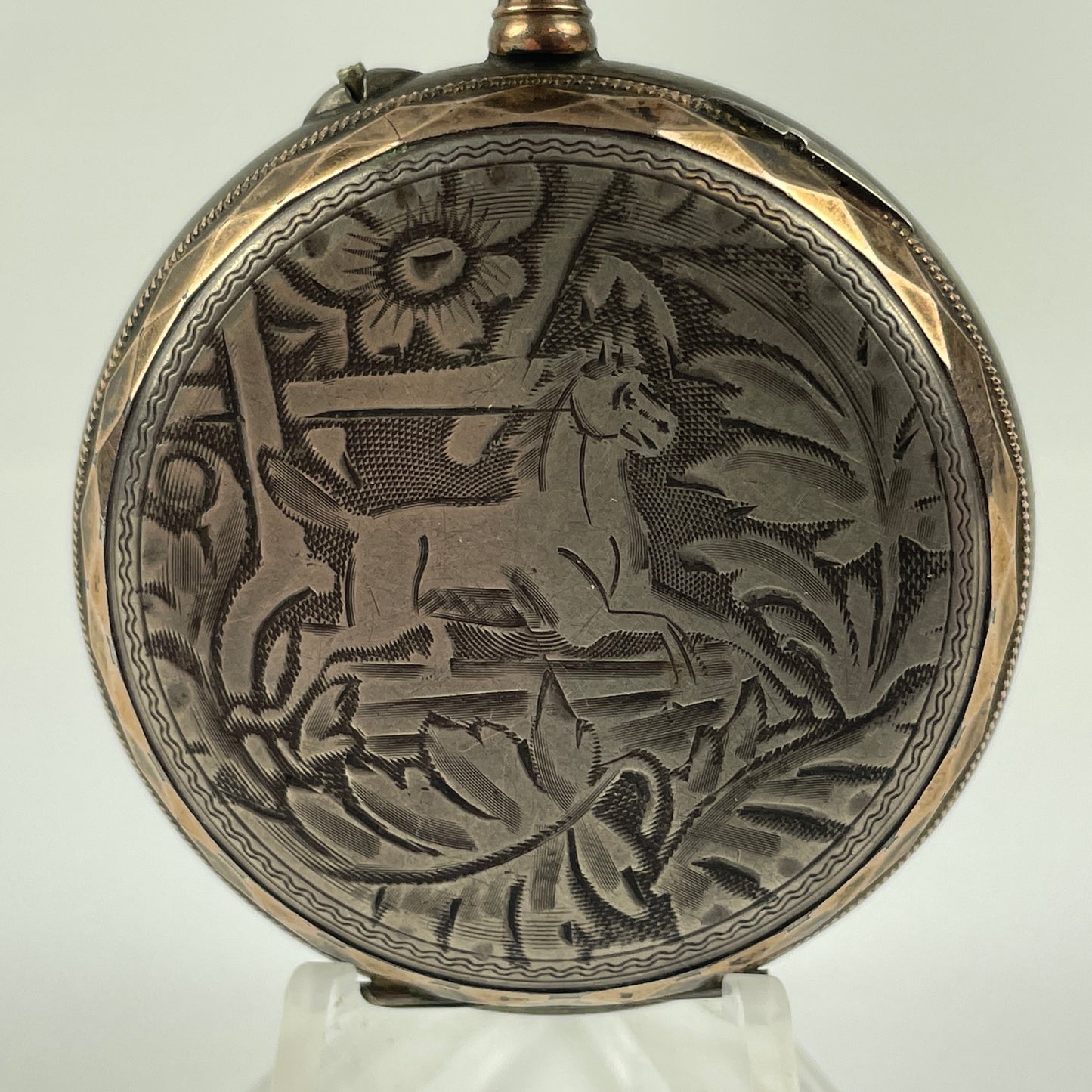 Feb Lot 79- Swiss Coin Silver w/ gold bezels Pocket Watch