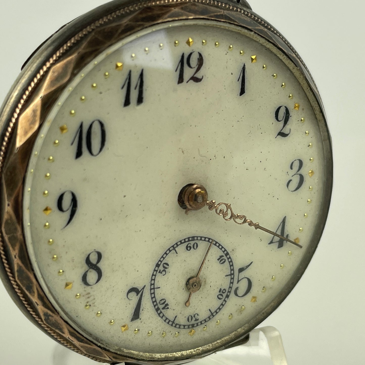 Feb Lot 79- Swiss Coin Silver w/ gold bezels Pocket Watch