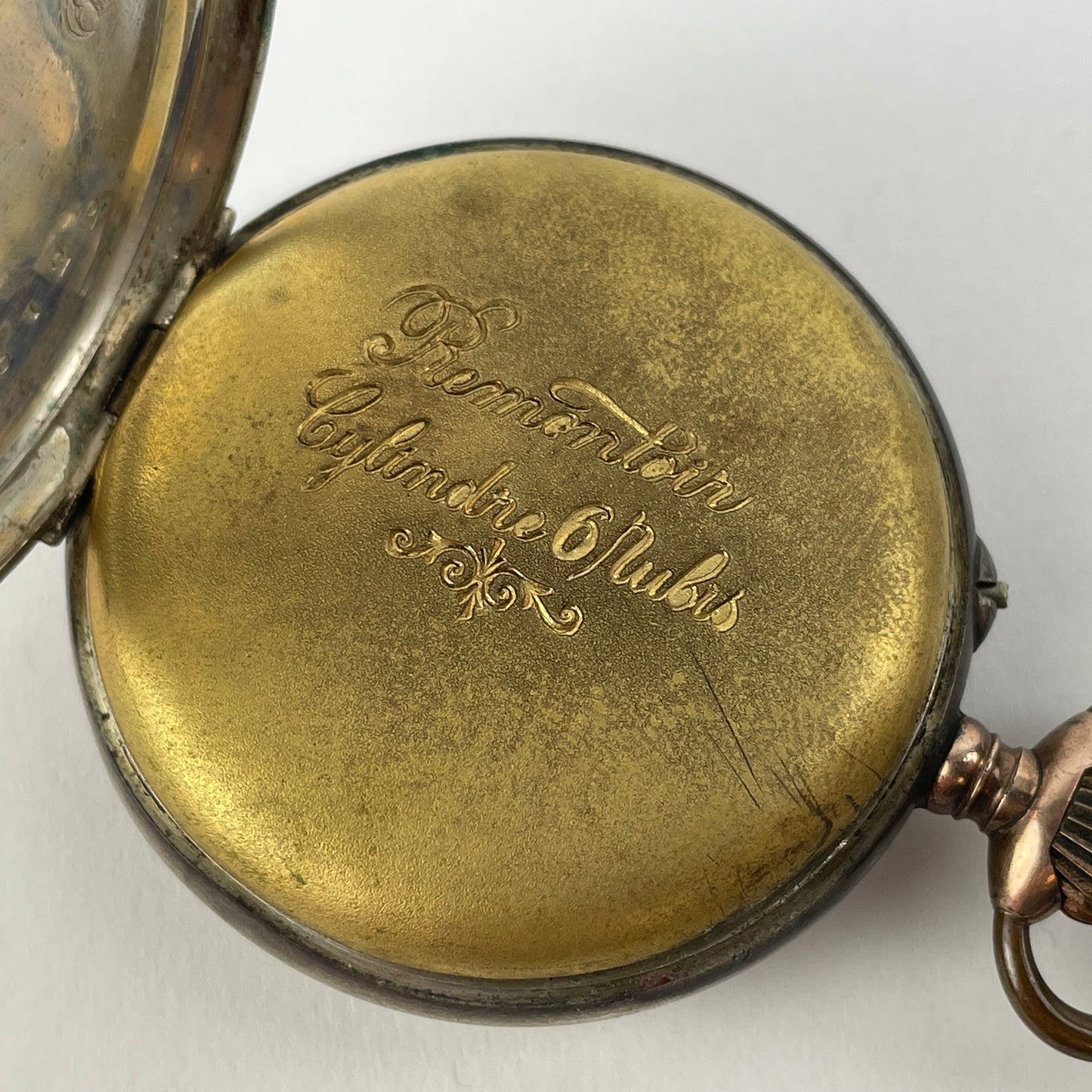Feb Lot 79- Swiss Coin Silver w/ gold bezels Pocket Watch