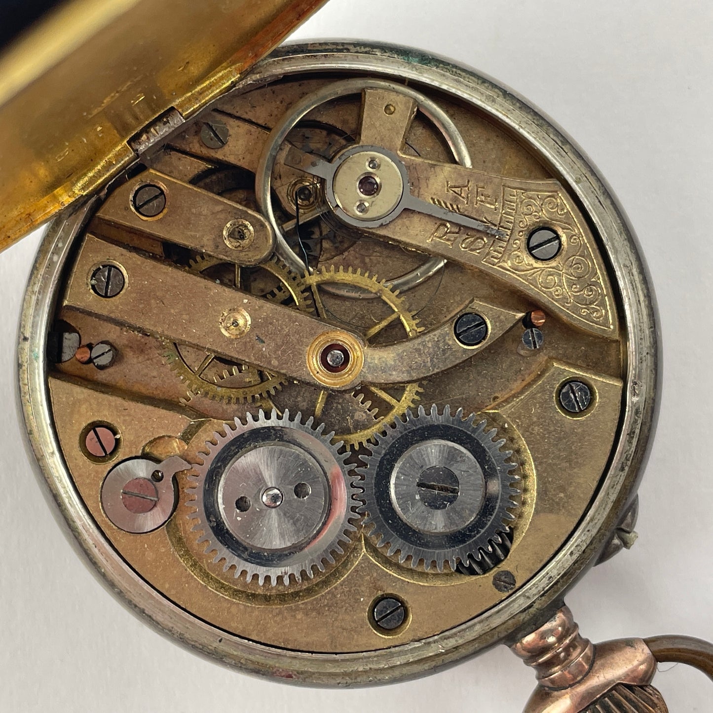 Feb Lot 79- Swiss Coin Silver w/ gold bezels Pocket Watch