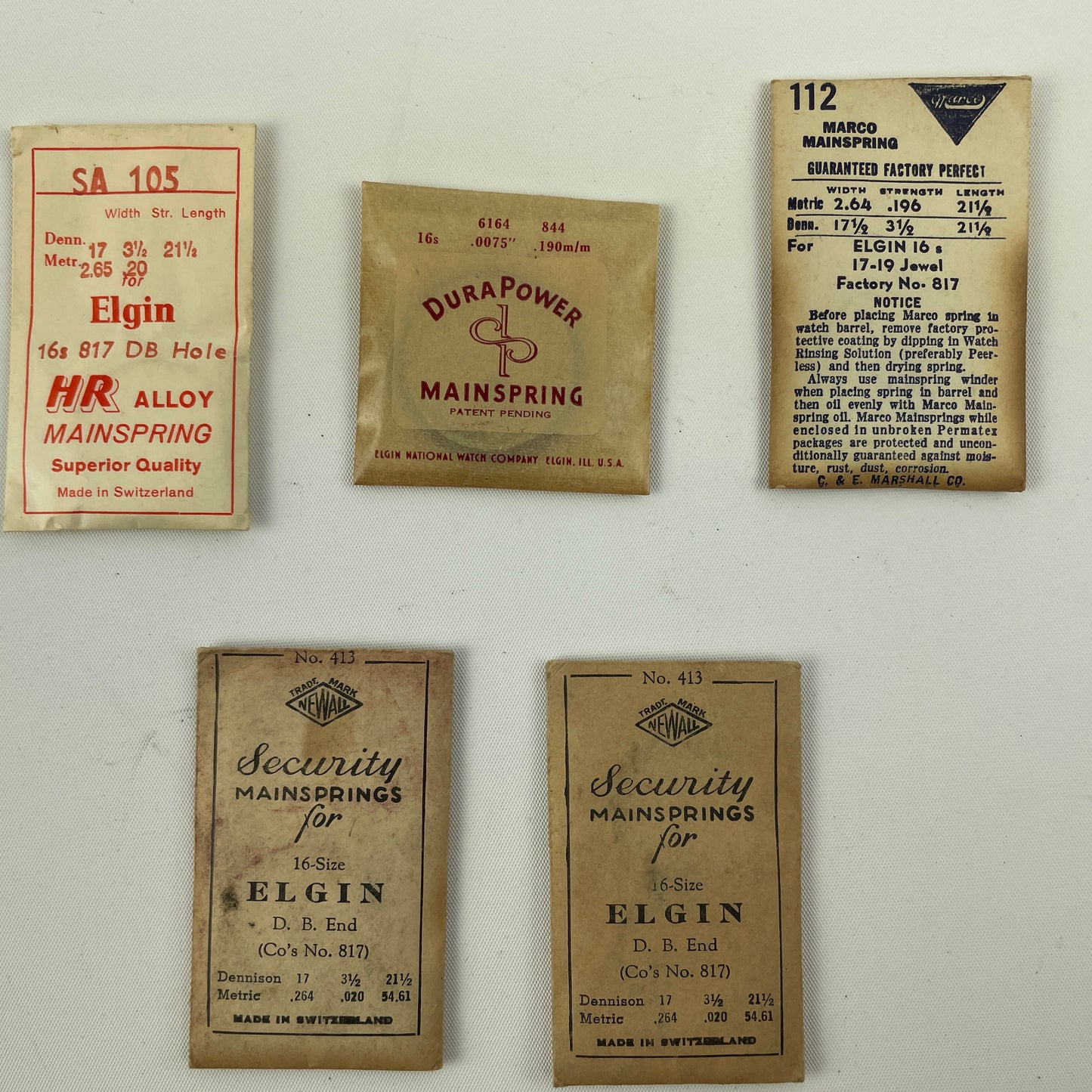 Feb Lot 92- Elgin 16 Size No. 817 & 6164 Pocket Watch Mainsprings