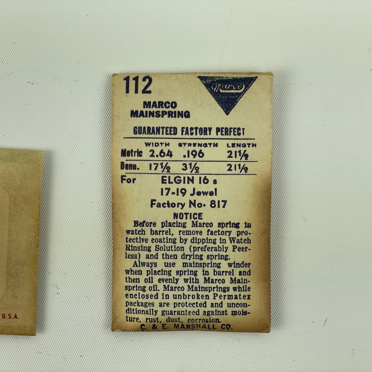 Feb Lot 92- Elgin 16 Size No. 817 & 6164 Pocket Watch Mainsprings
