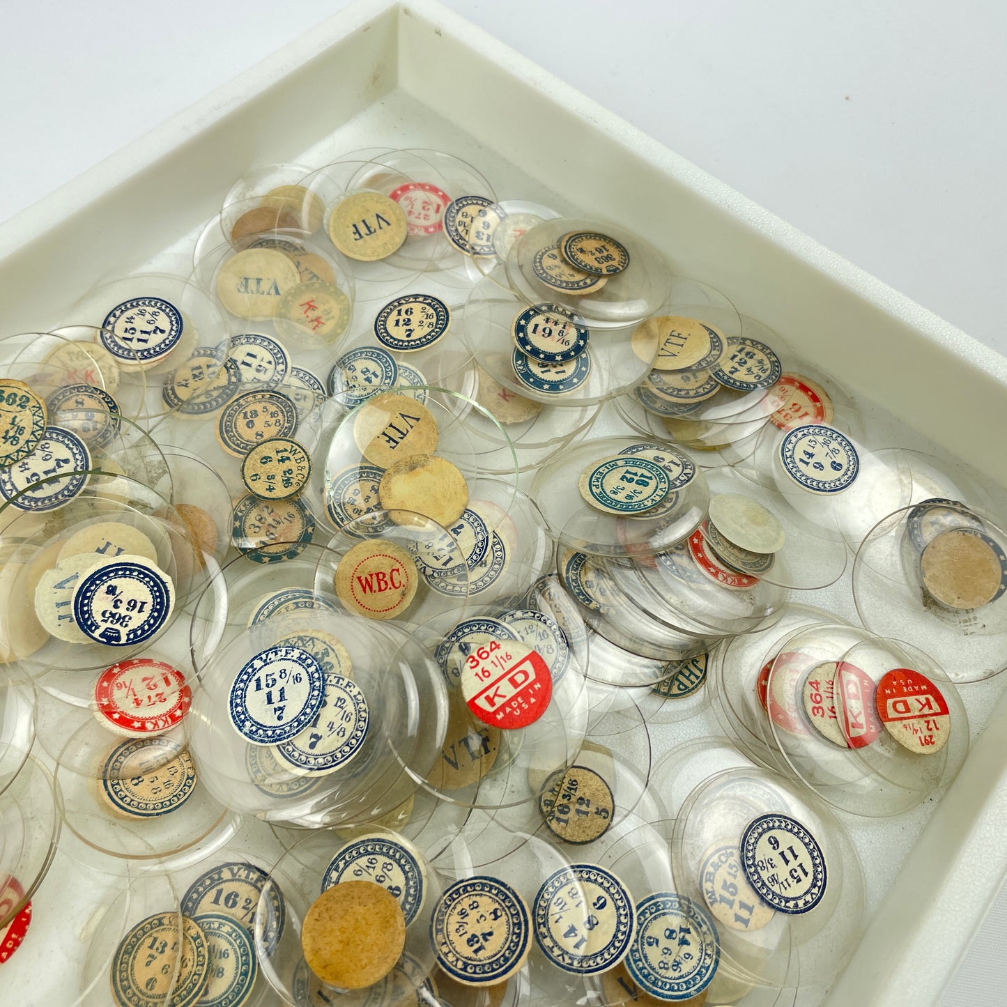 Lot 108- Watchmaker’s Selection of 300 Glass NOS Pocket Watch Crystals
