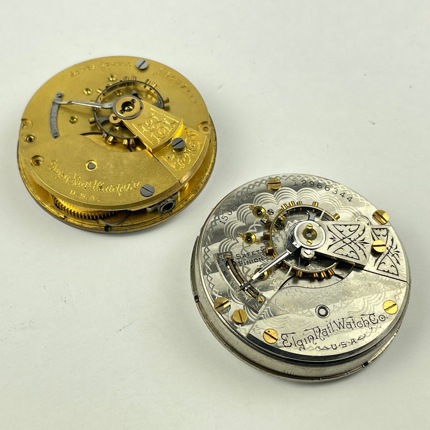 Lot 41- Elgin 18 Size Open Face 7 & 15 Jewel Pocket Watch Movements