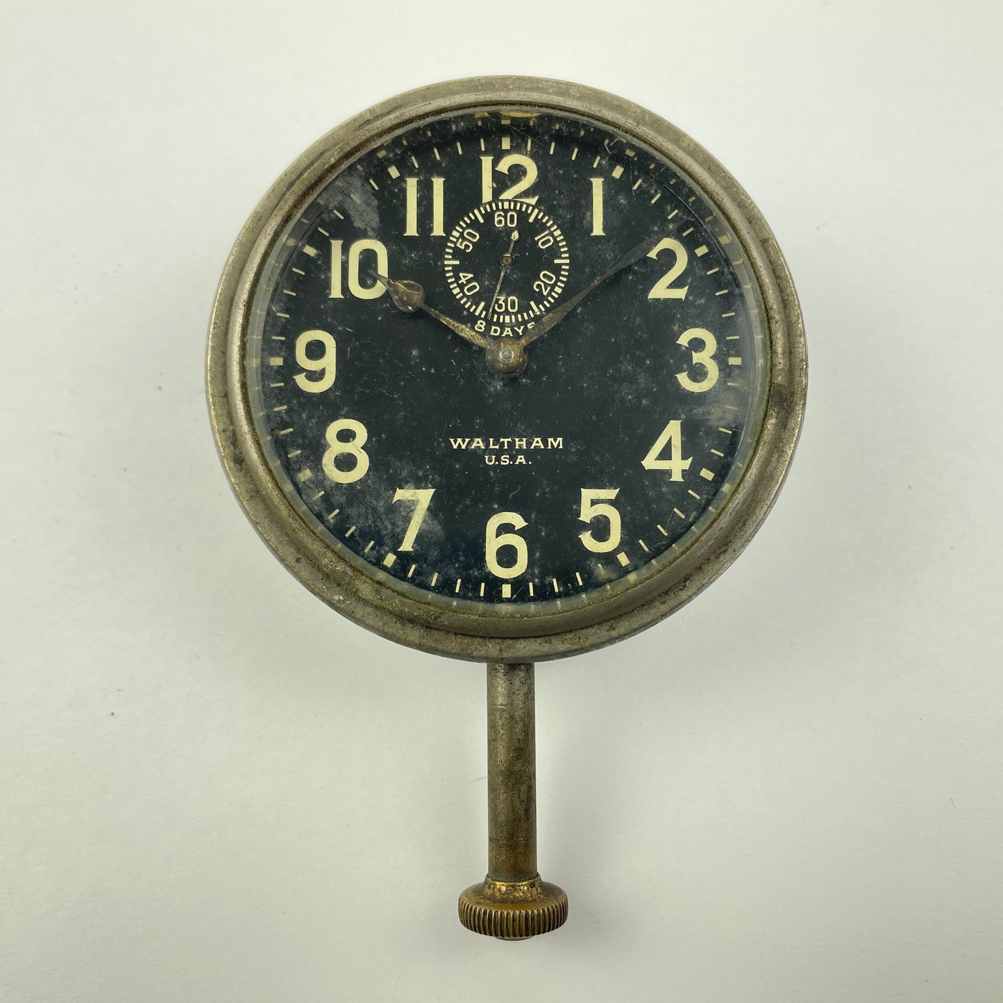 Lot 45- Waltham 8-Day Black Dial Early Automobile Clock