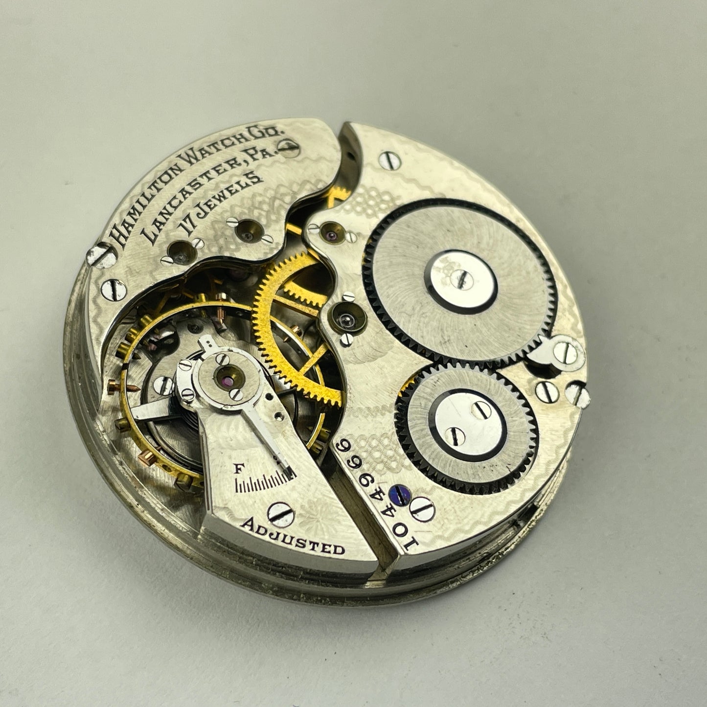 Lot 52- Hamilton 16 Size 974 Nickel 17 Jewel Pocket Watch Movement