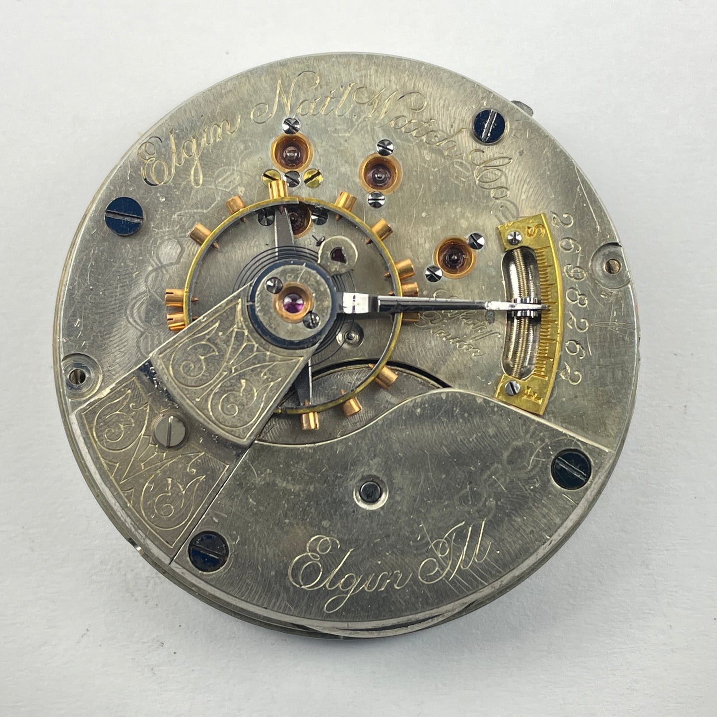 Lot 64- Elgin 18 Size Pocket Watch Movement w/ Bold Enamel Dial