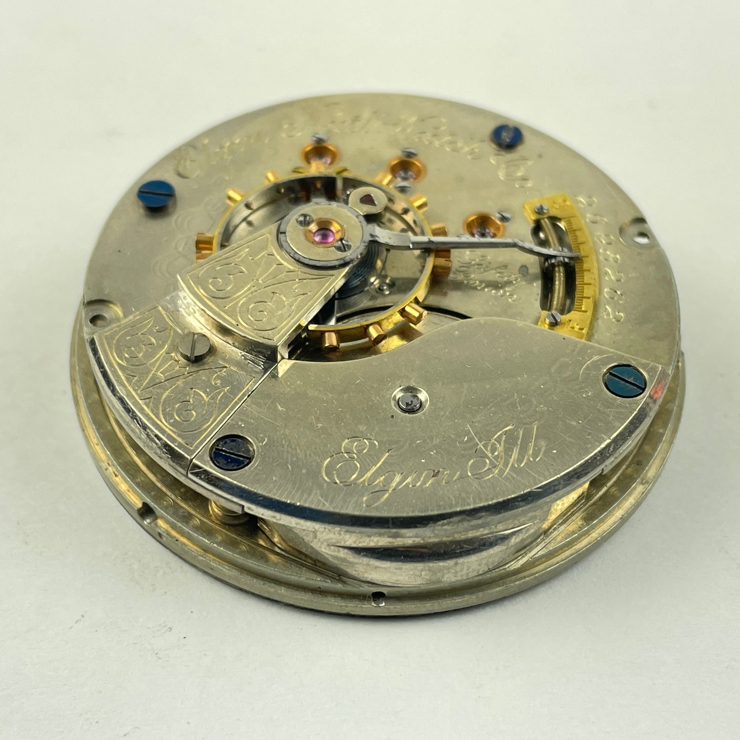 Lot 64- Elgin 18 Size Pocket Watch Movement w/ Bold Enamel Dial